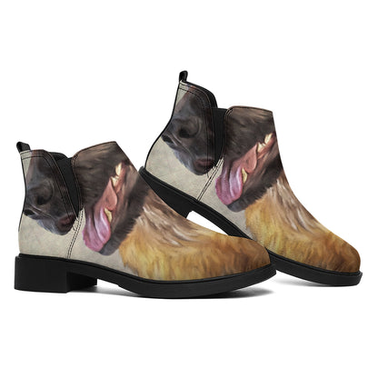 Vintage German Shepherd Portrait Print Flat Ankle Boots