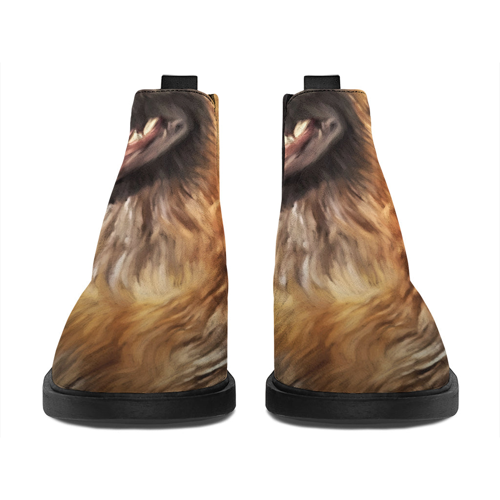 Vintage German Shepherd Portrait Print Flat Ankle Boots