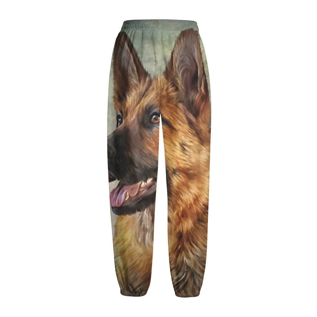 Vintage German Shepherd Portrait Print Fleece Lined Knit Pants