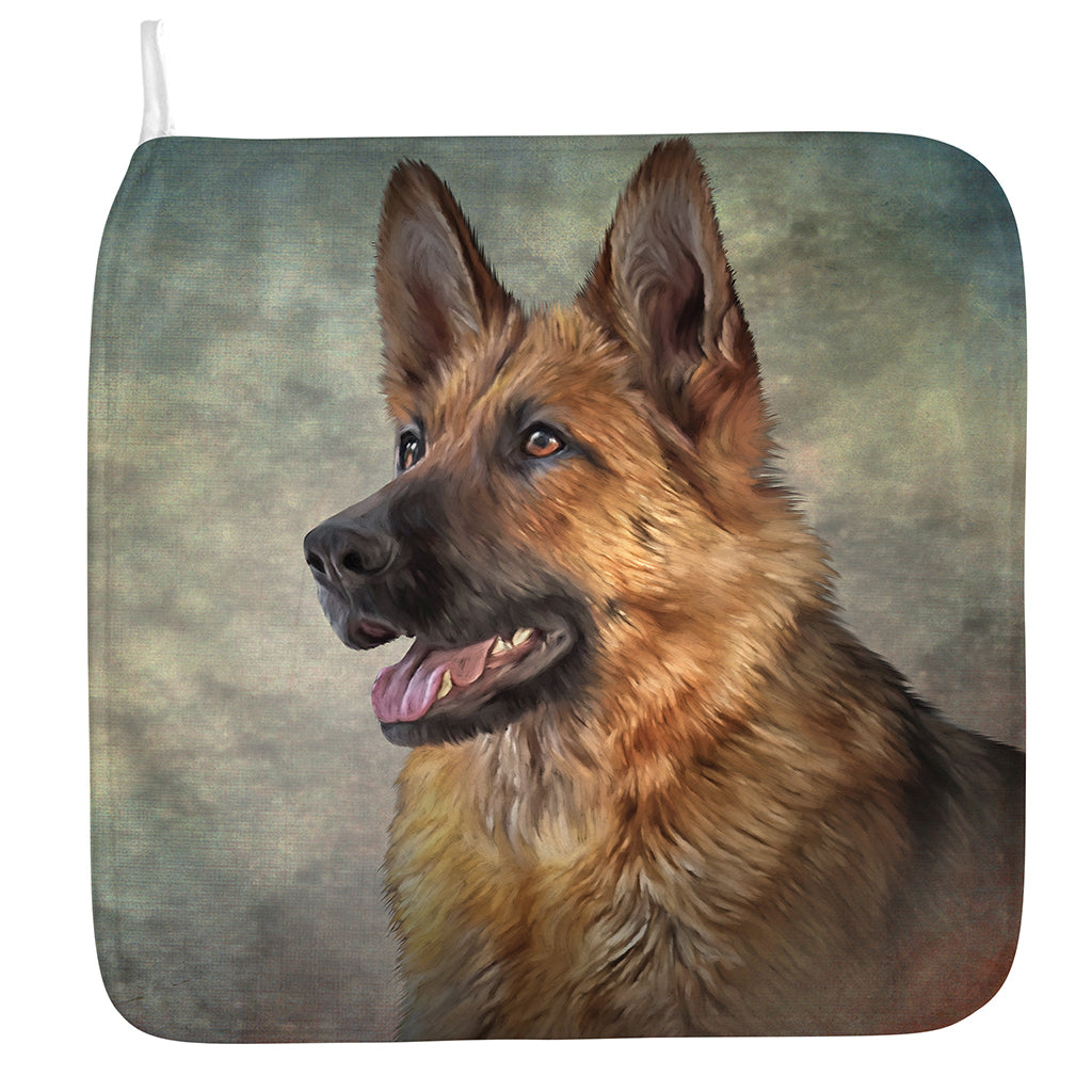 Vintage German Shepherd Portrait Print Hand Towel