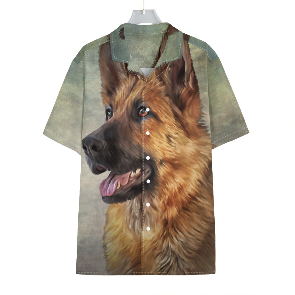 Vintage German Shepherd Portrait Print Hawaiian Shirt