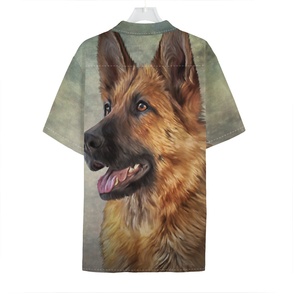 Vintage German Shepherd Portrait Print Hawaiian Shirt
