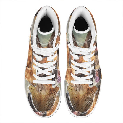 Vintage German Shepherd Portrait Print High Top Leather Sneakers