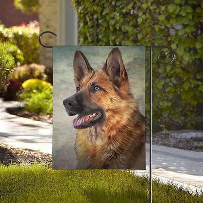 Vintage German Shepherd Portrait Print House Flag