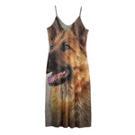 Vintage German Shepherd Portrait Print Jersey Midi Cami Dress