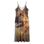 Vintage German Shepherd Portrait Print Jersey Midi Cami Dress
