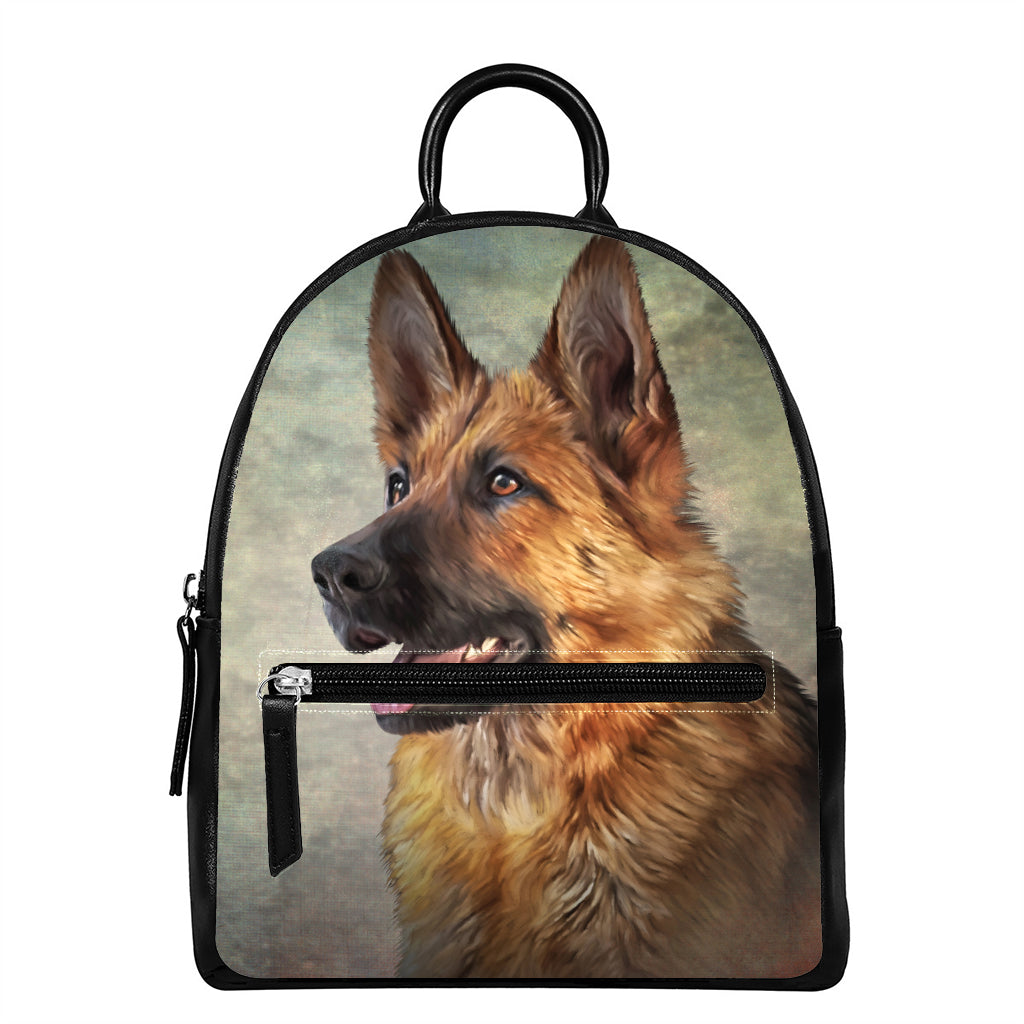 Vintage German Shepherd Portrait Print Leather Backpack