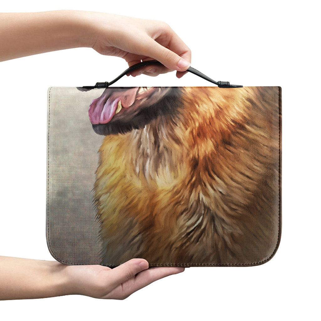 Vintage German Shepherd Portrait Print Leather Bible Cover