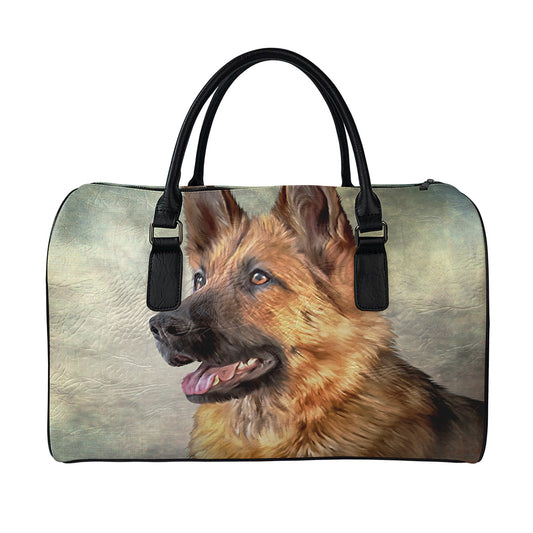 Vintage German Shepherd Portrait Print Leather Duffle Bag