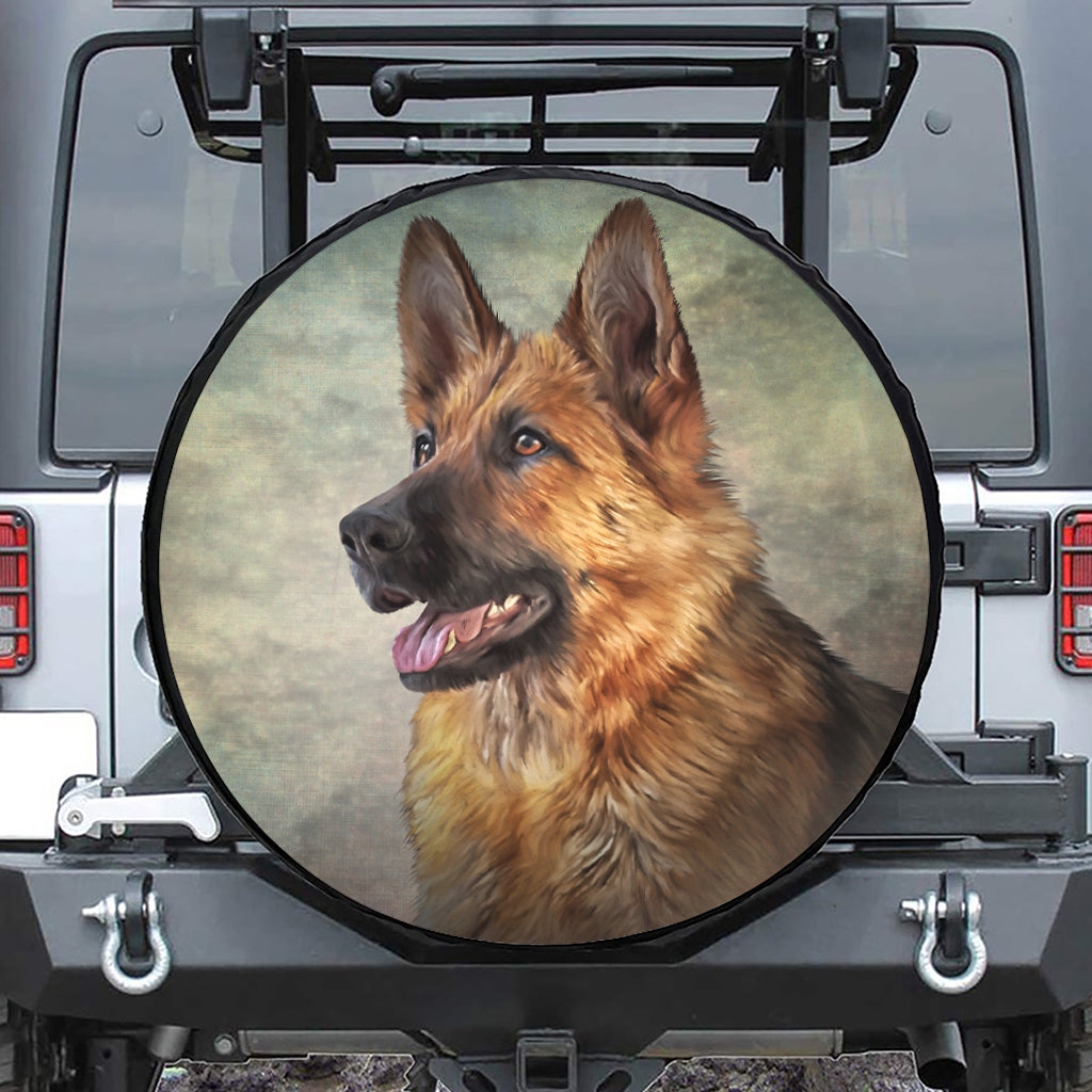 Vintage German Shepherd Portrait Print Leather Spare Tire Cover