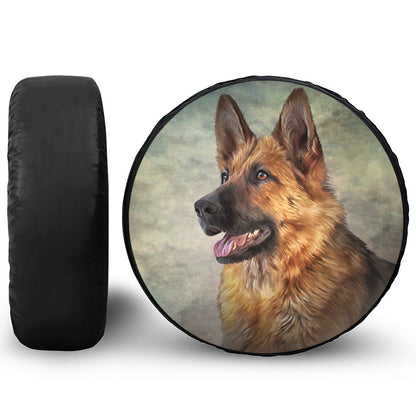 Vintage German Shepherd Portrait Print Leather Spare Tire Cover