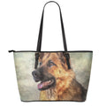 Vintage German Shepherd Portrait Print Leather Tote Bag With Zipper