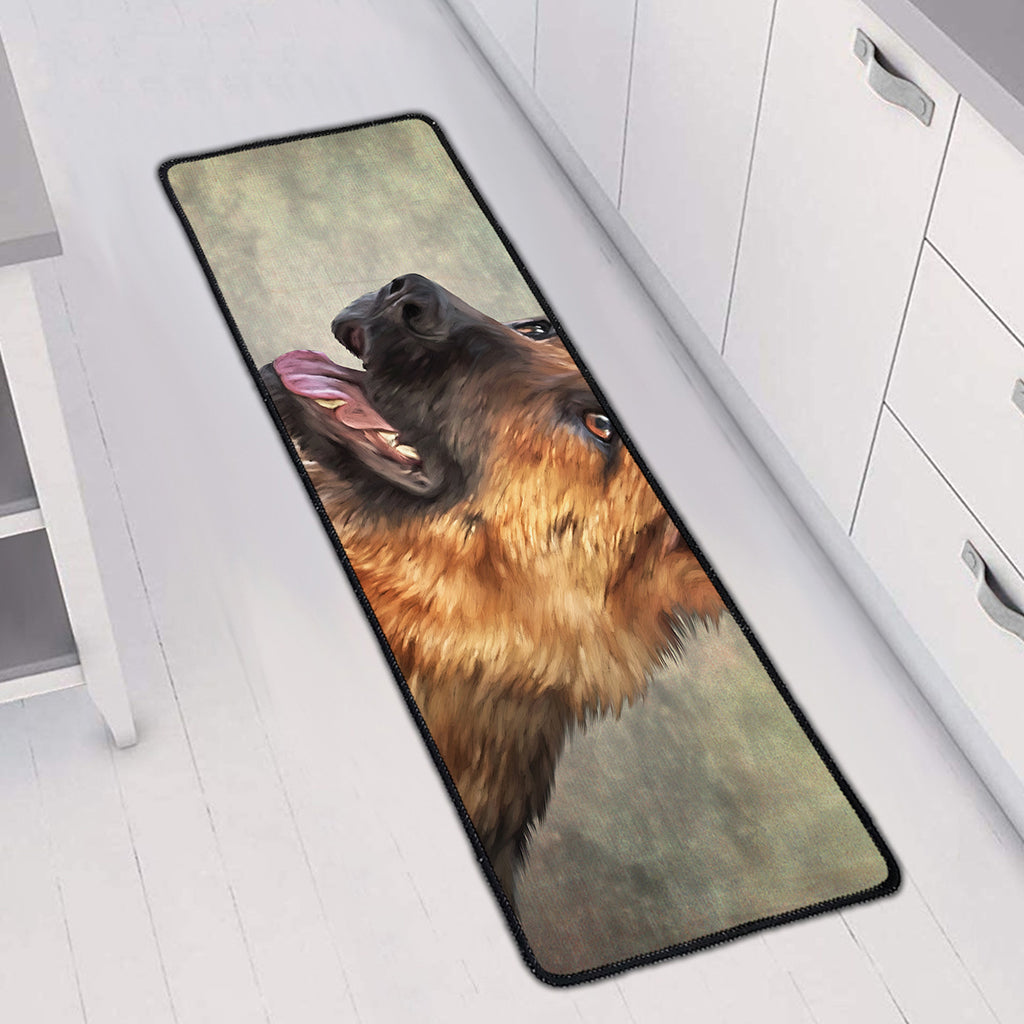 Vintage German Shepherd Portrait Print Long Kitchen Mat