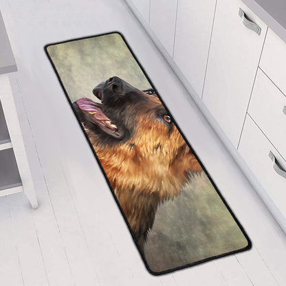 Vintage German Shepherd Portrait Print Long Kitchen Mat
