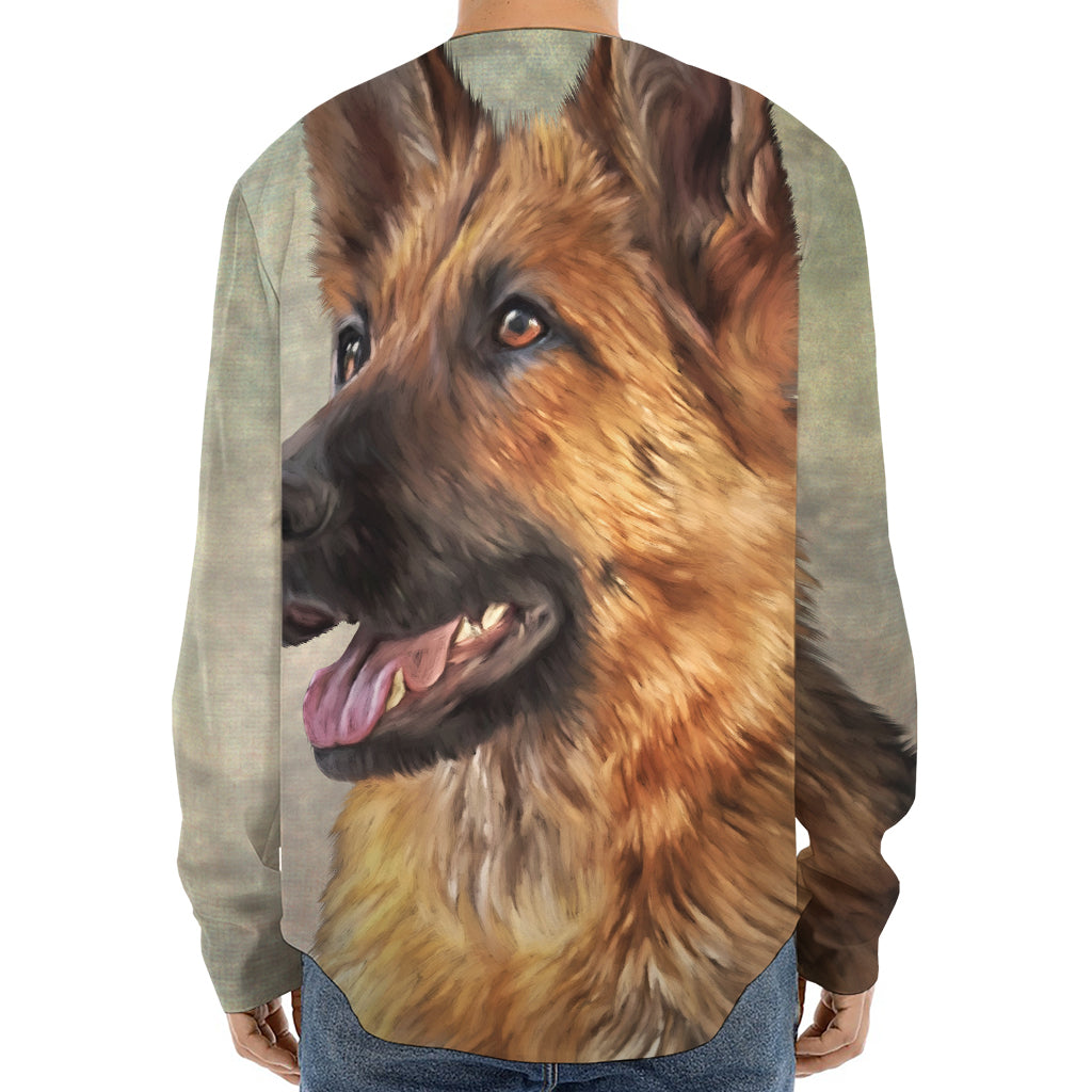 Vintage German Shepherd Portrait Print Long Sleeve Baseball Jersey