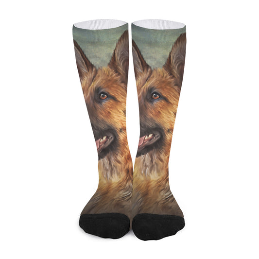 Vintage German Shepherd Portrait Print Long Socks