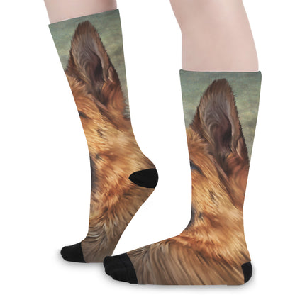 Vintage German Shepherd Portrait Print Long Socks