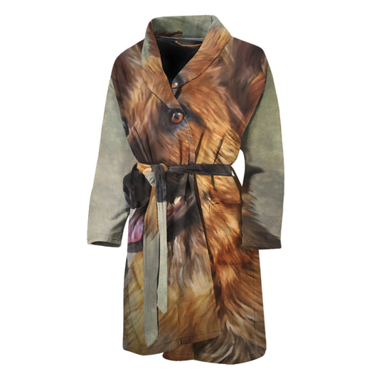 Vintage German Shepherd Portrait Print Men's Bathrobe