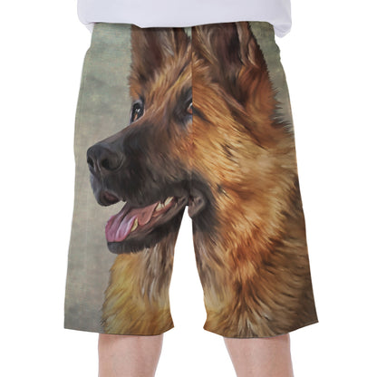 Vintage German Shepherd Portrait Print Men's Beach Shorts