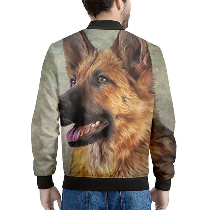 Vintage German Shepherd Portrait Print Men's Bomber Jacket