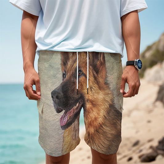 Vintage German Shepherd Portrait Print Men's Cargo Shorts