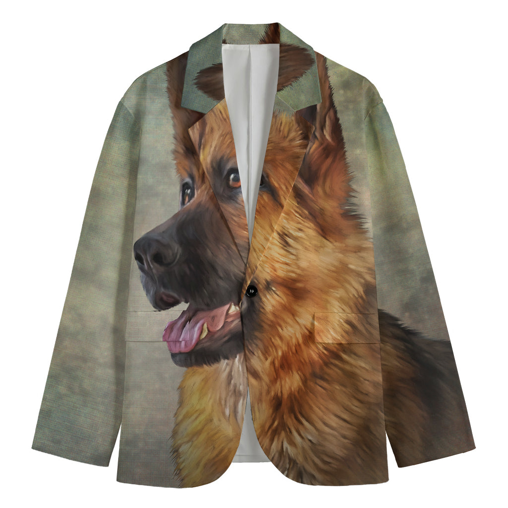 Vintage German Shepherd Portrait Print Men's Cotton Blazer