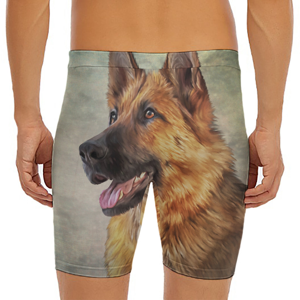 Vintage German Shepherd Portrait Print Men's Long Boxer Briefs