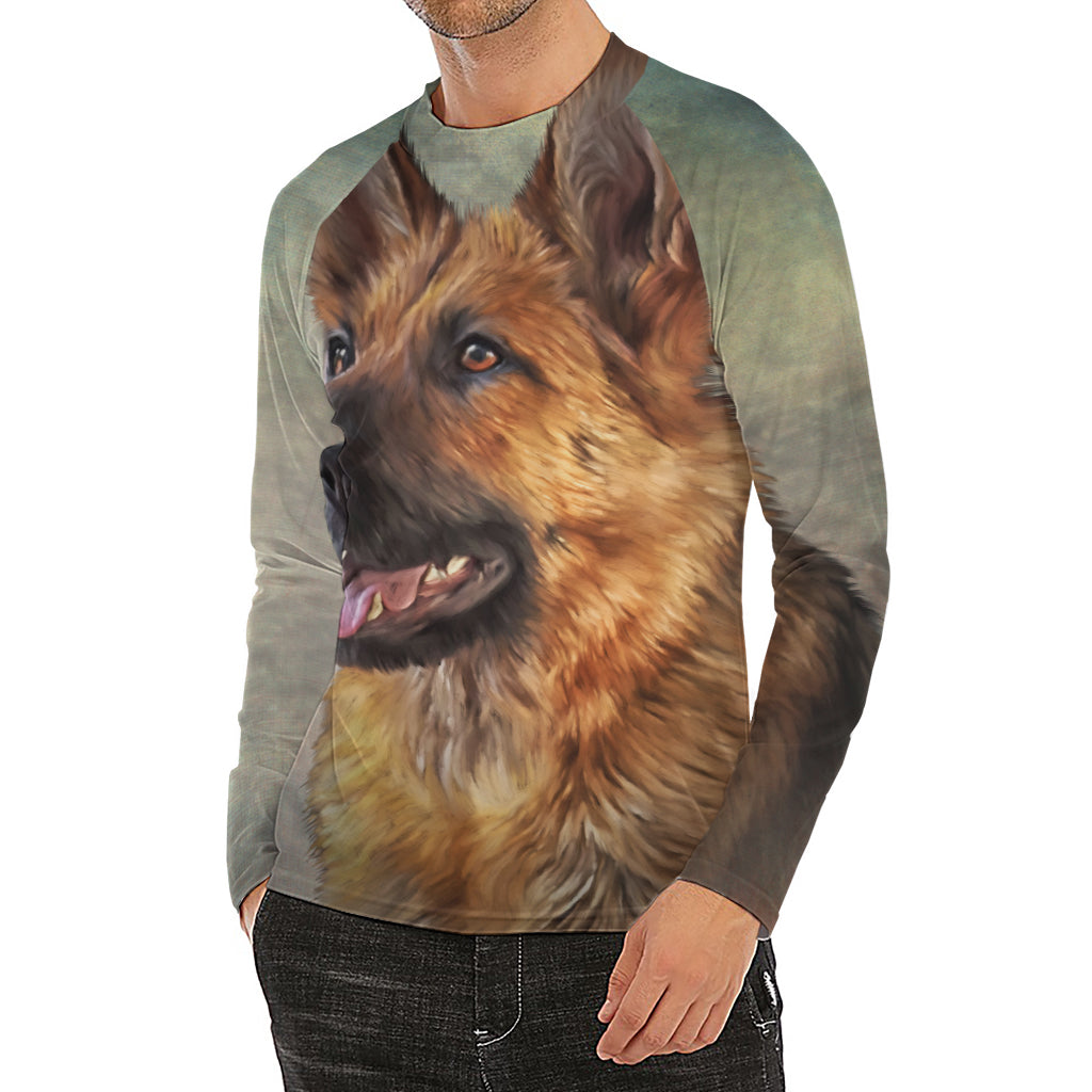 Vintage German Shepherd Portrait Print Men's Long Sleeve Rash Guard