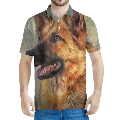 Vintage German Shepherd Portrait Print Men's Polo Shirt