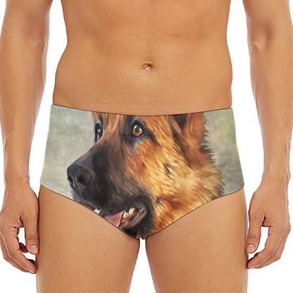 Vintage German Shepherd Portrait Print Men's Triangle Swim Briefs