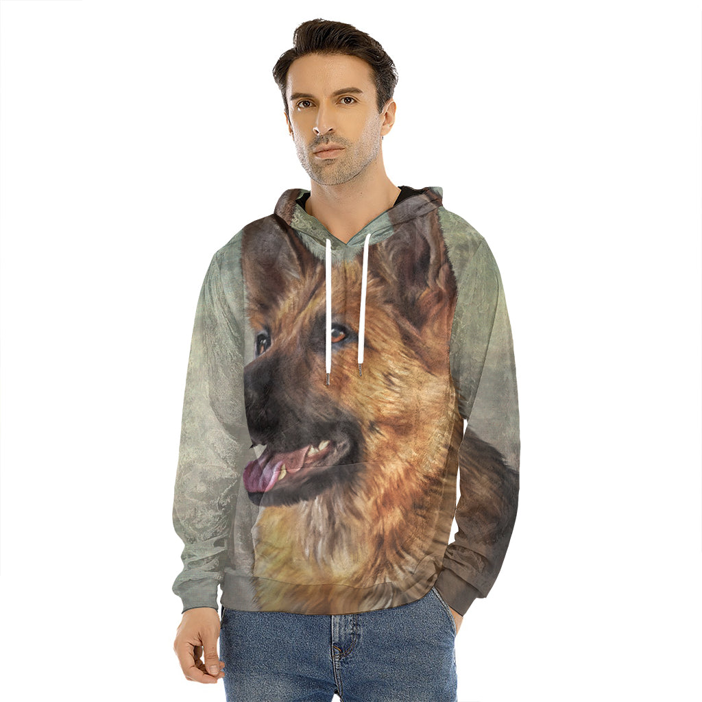 Vintage German Shepherd Portrait Print Men's Velvet Pullover Hoodie