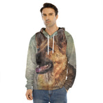 Vintage German Shepherd Portrait Print Men's Velvet Pullover Hoodie