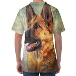 Vintage German Shepherd Portrait Print Men's Velvet T-Shirt