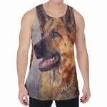 Vintage German Shepherd Portrait Print Men's Velvet Tank Top