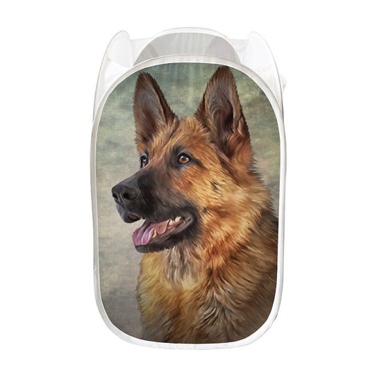 Vintage German Shepherd Portrait Print Mesh Laundry Hamper