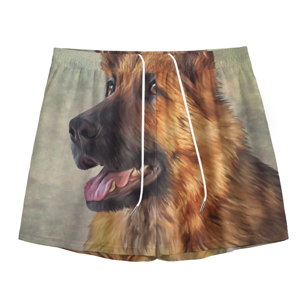 Vintage German Shepherd Portrait Print Mesh Shorts