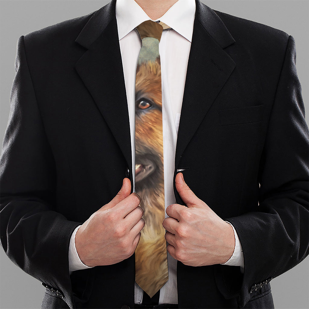 Vintage German Shepherd Portrait Print Necktie