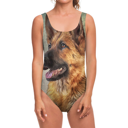 Vintage German Shepherd Portrait Print One Piece Swimsuit