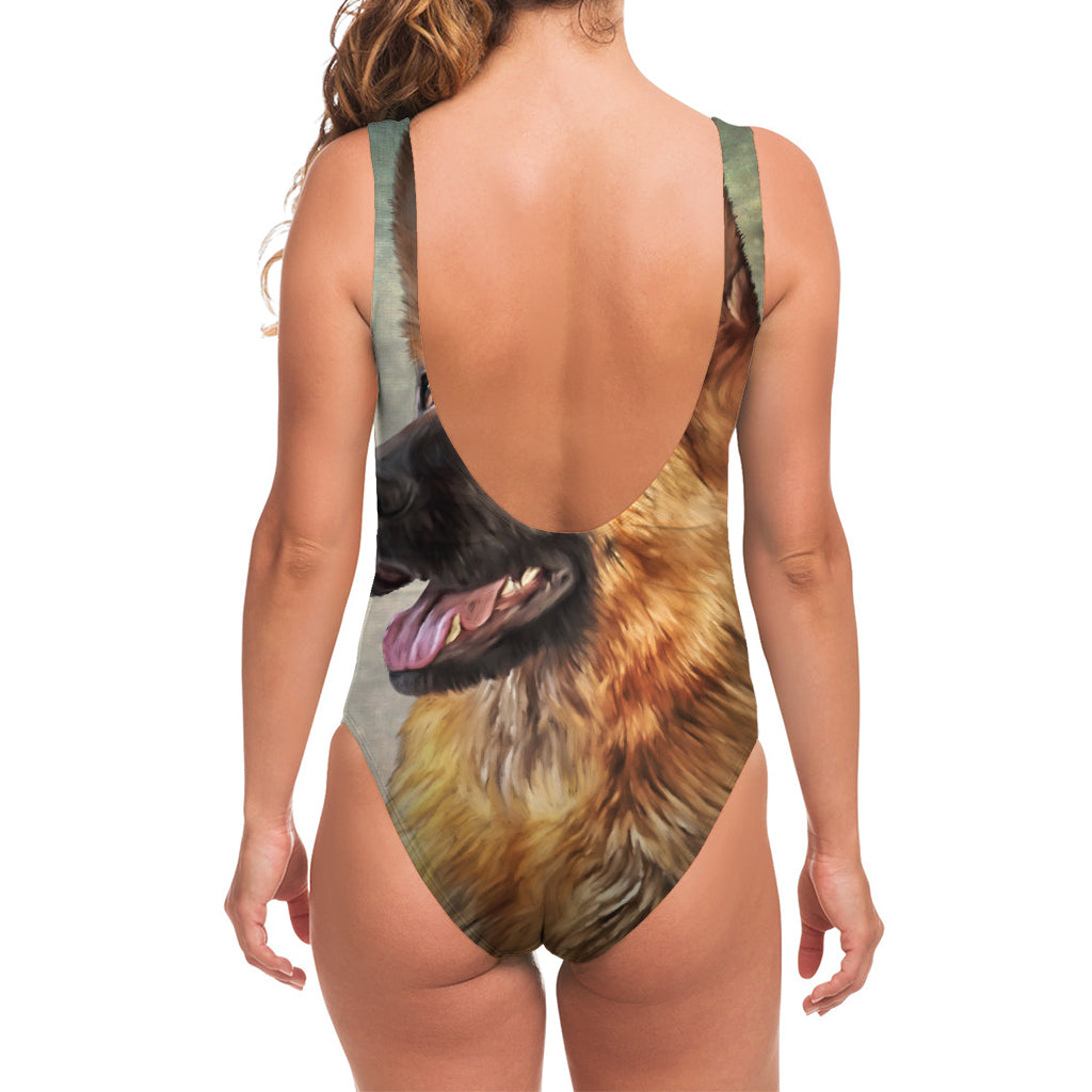 Vintage German Shepherd Portrait Print One Piece Swimsuit