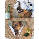 Vintage German Shepherd Portrait Print One Shoulder Bikini Top