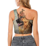 Vintage German Shepherd Portrait Print One Shoulder Crop Top