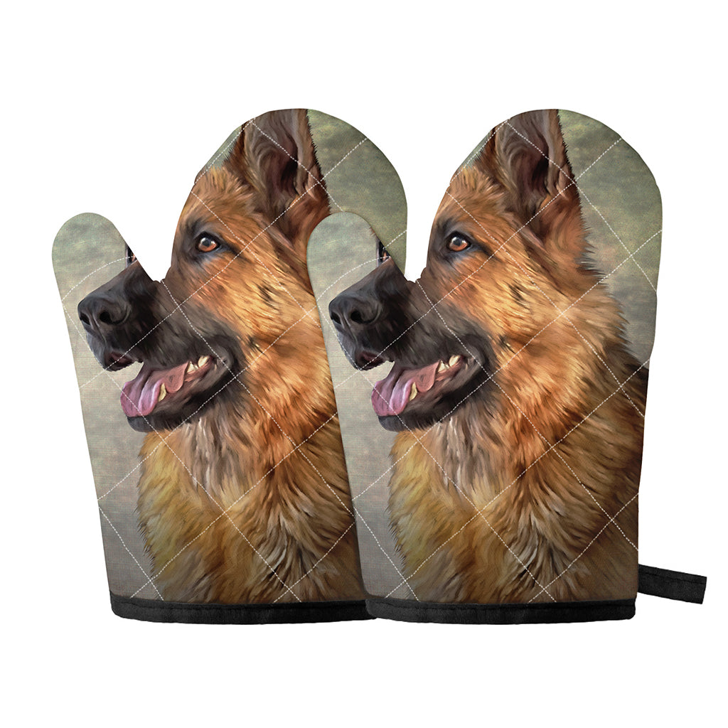 Vintage German Shepherd Portrait Print Oven Mitts