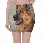 Vintage German Shepherd Portrait Print Pencil Mini Skirt