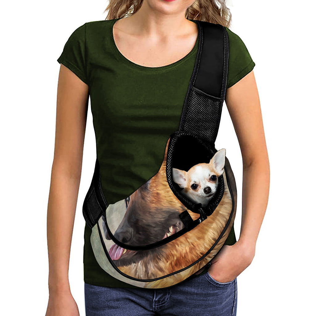 Vintage German Shepherd Portrait Print Pet Sling Carrier