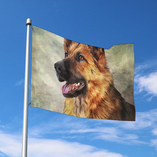 Vintage German Shepherd Portrait Print Polyester Flag
