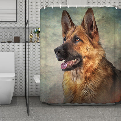 Vintage German Shepherd Portrait Print Polyester Shower Curtain