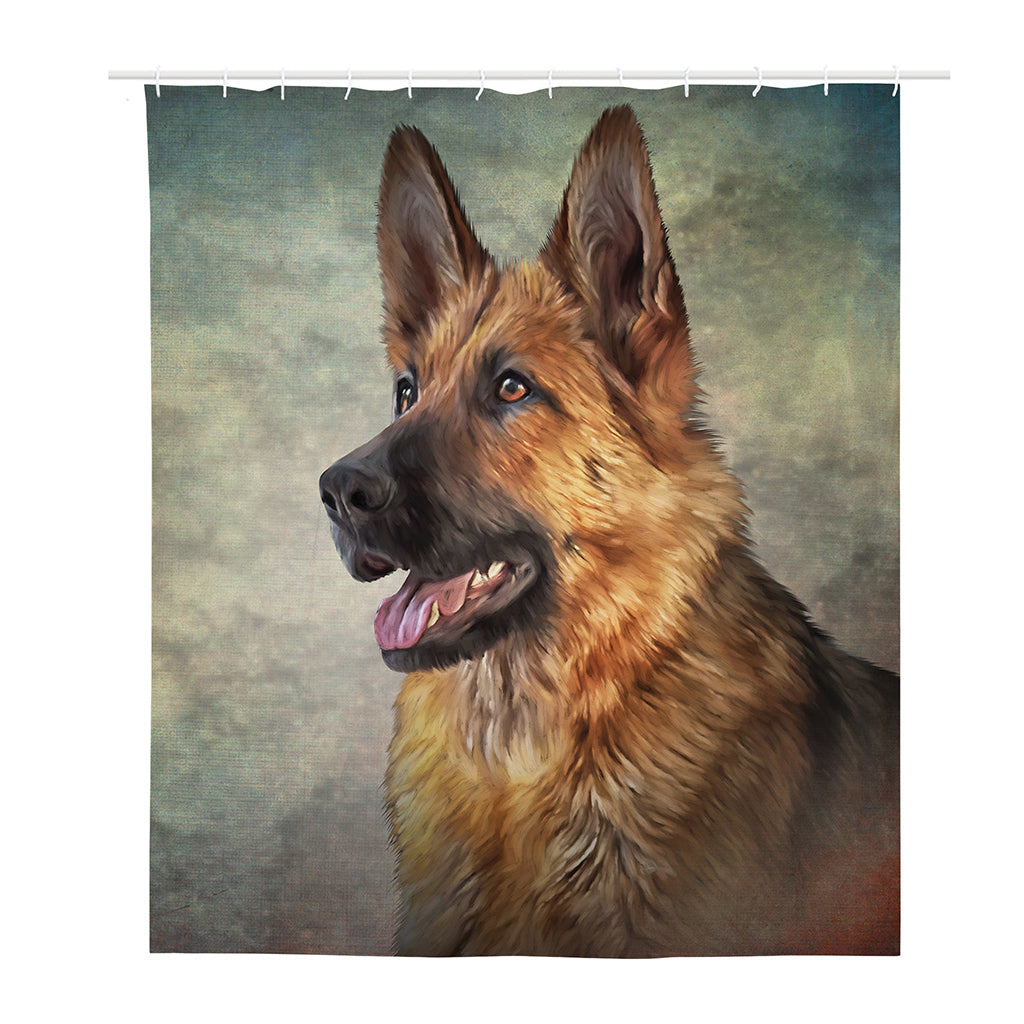 Vintage German Shepherd Portrait Print Polyester Shower Curtain