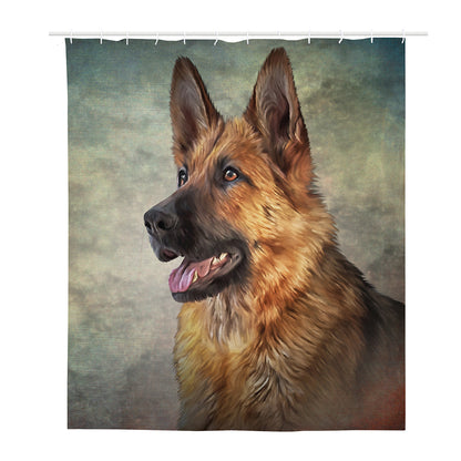 Vintage German Shepherd Portrait Print Polyester Shower Curtain