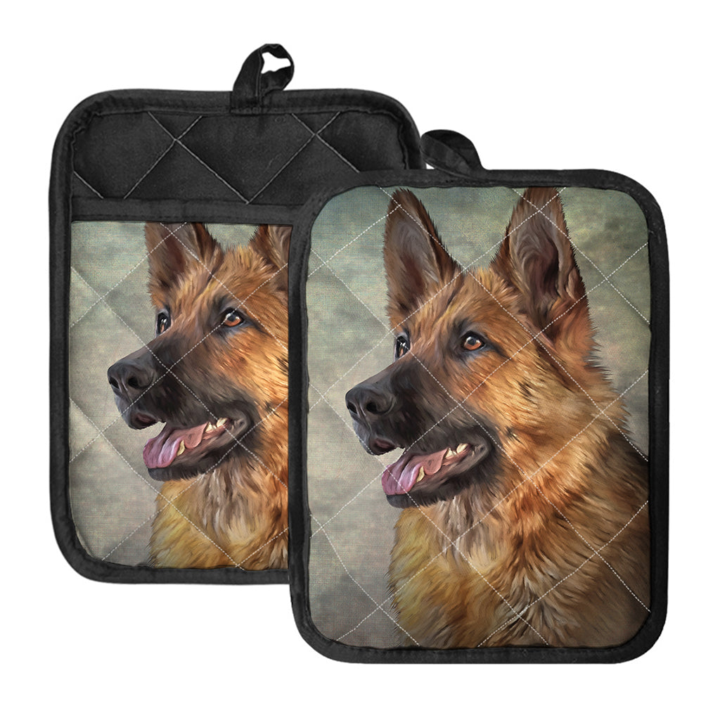 Vintage German Shepherd Portrait Print Pot Holders With Pocket