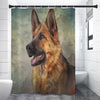 Vintage German Shepherd Portrait Print Premium Shower Curtain